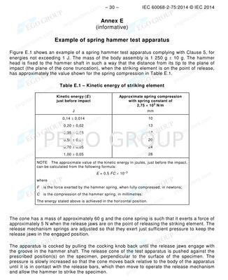 IEC60068-2-75 Annex E Clause 6 Test Ehb Figure E.1 Spring Operated Hammer  Polymide Striking Element